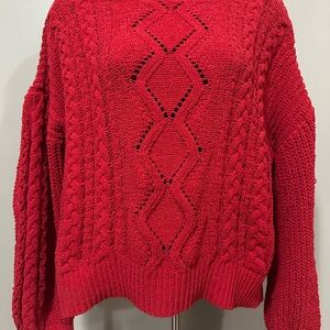 No Boundaries Red Crew Neck Cable Knit Sweater